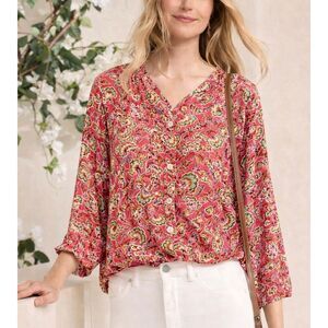 Garnet Hill NWT pink floral vneck blouse size xlarge